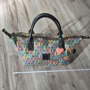 Dooney & Bourke Multicolor Signature Satchel Used READ Y2K Rainbow Heart Charm